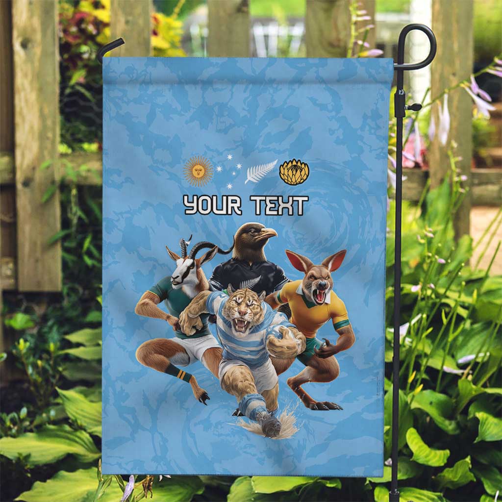 Custom Rugby Southern Hemisphere Garden Flag Argentina AUNZ South Africa Mascot Blue - Polynesian Pride