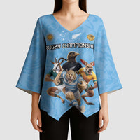 Custom Rugby Southern Hemisphere Kimono Sleeve Blouse Argentina AUNZ South Africa Mascot Blue - Polynesian Pride