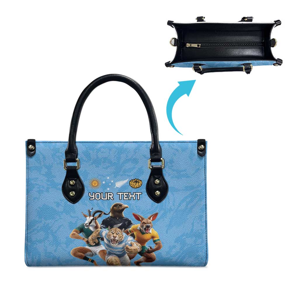 Custom Rugby Southern Hemisphere Leather Bag Argentina AUNZ South Africa Mascot Blue - Polynesian Pride