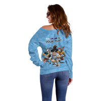 Custom Rugby Southern Hemisphere Off Shoulder Sweater Argentina AUNZ South Africa Mascot Blue - Polynesian Pride