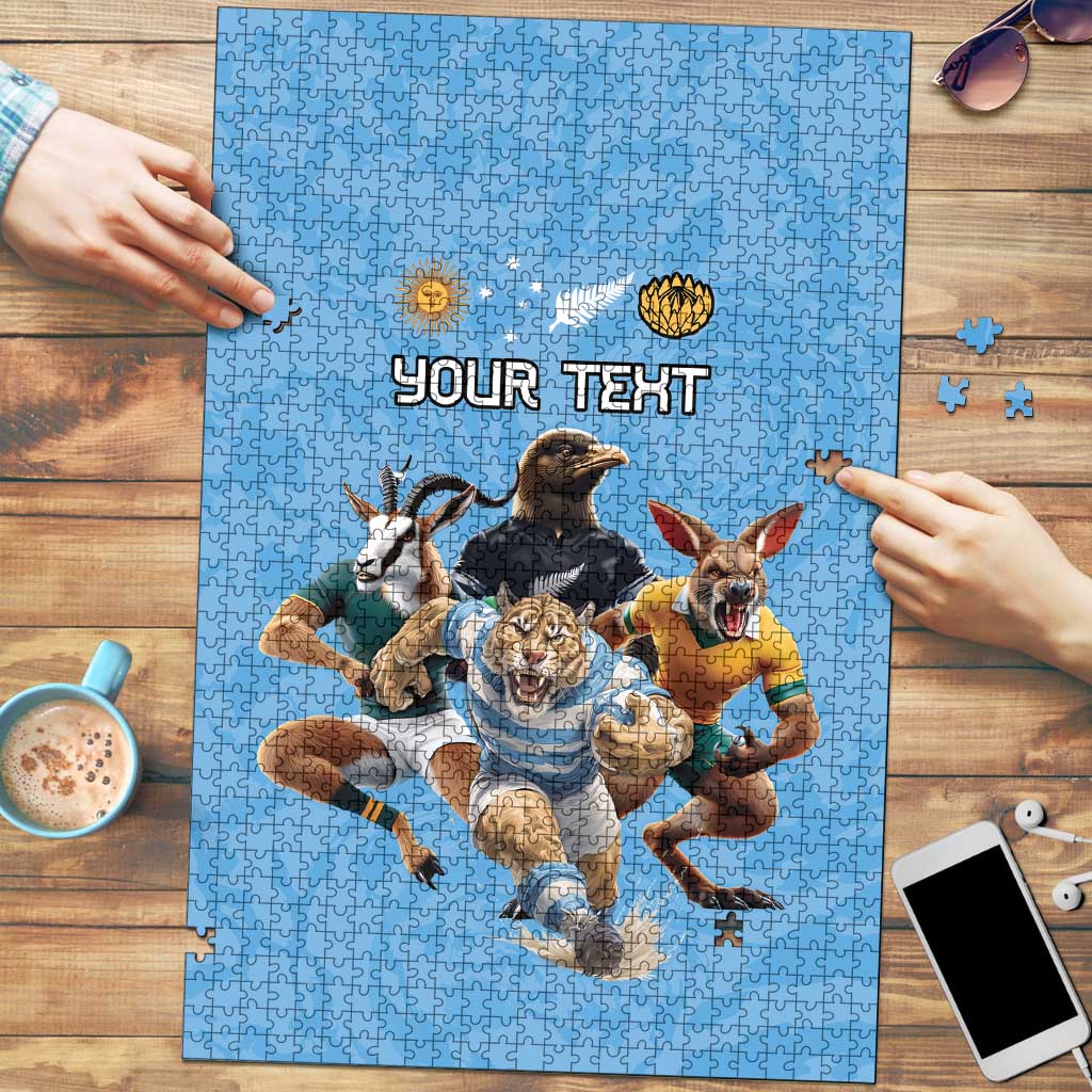 Custom Rugby Southern Hemisphere Puzzle Argentina AUNZ South Africa Mascot Blue - Polynesian Pride