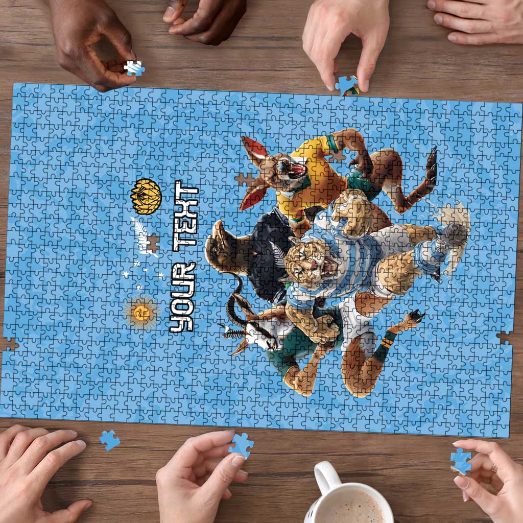 Custom Rugby Southern Hemisphere Puzzle Argentina AUNZ South Africa Mascot Blue - Polynesian Pride
