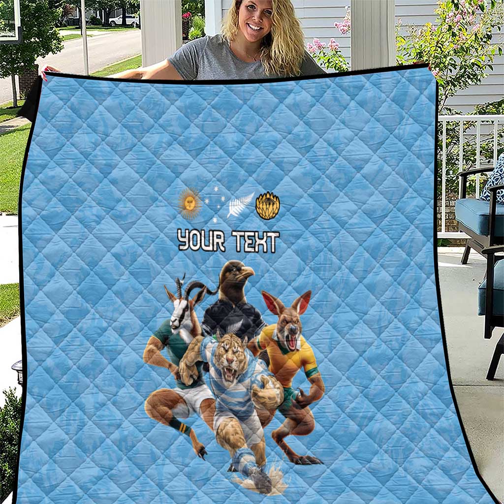 Custom Rugby Southern Hemisphere Quilt Argentina AUNZ South Africa Mascot Blue - Polynesian Pride