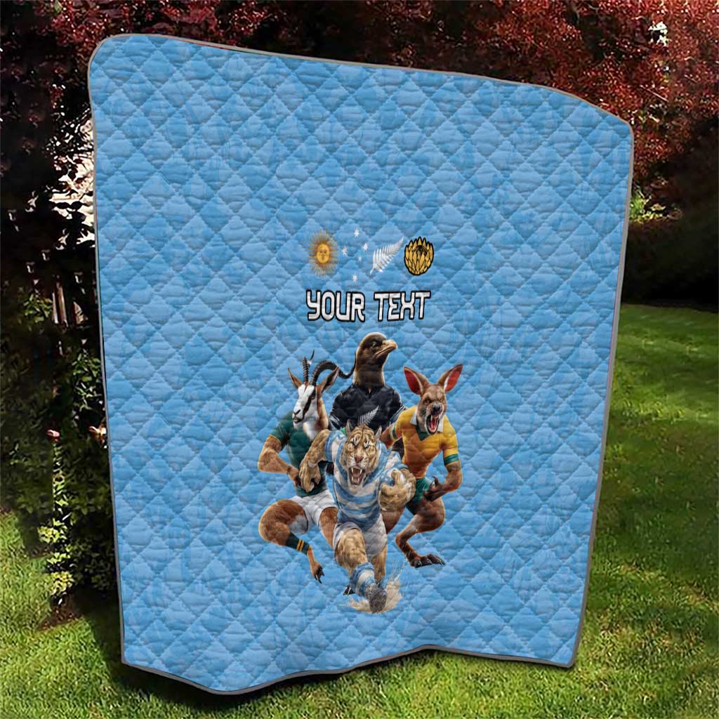 Custom Rugby Southern Hemisphere Quilt Argentina AUNZ South Africa Mascot Blue - Polynesian Pride