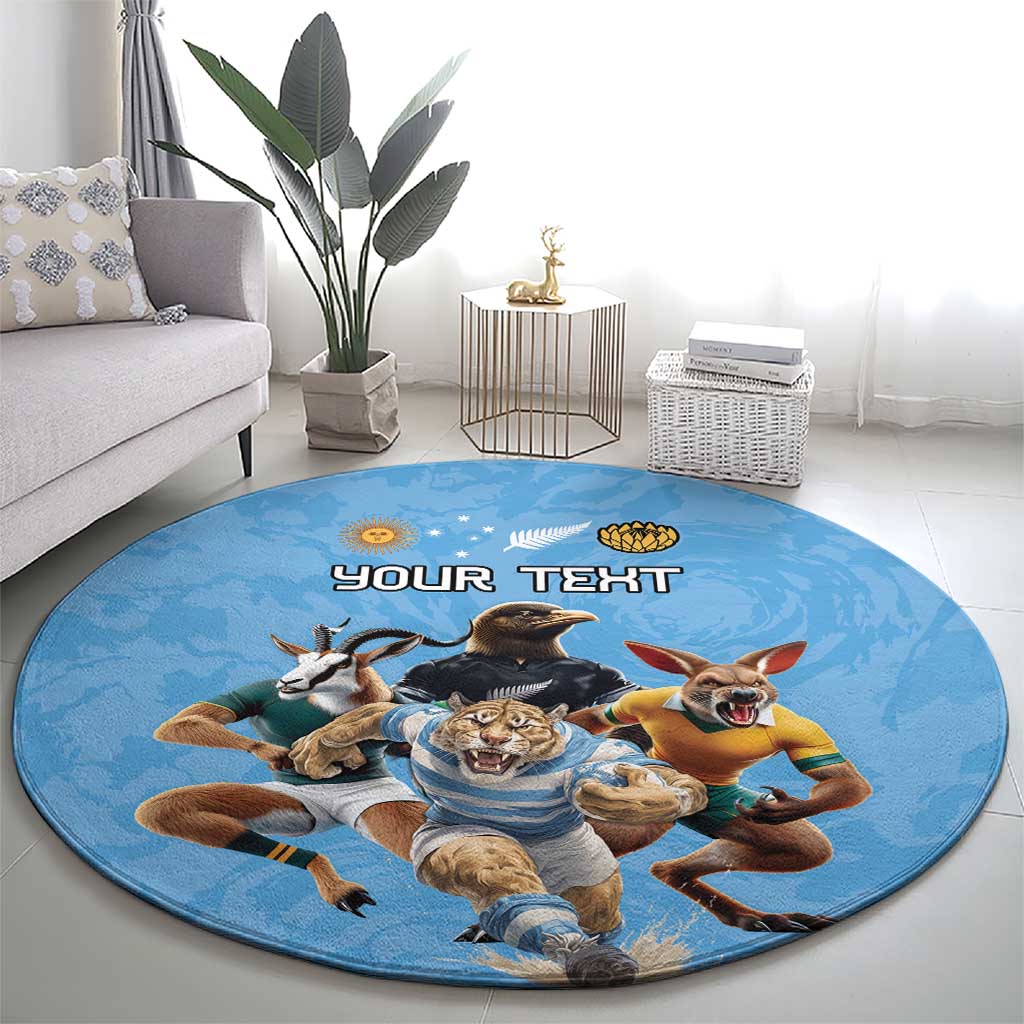 Custom Rugby Southern Hemisphere Round Carpet Argentina AUNZ South Africa Mascot Blue - Polynesian Pride