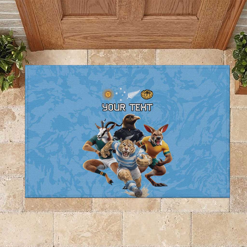 Custom Rugby Southern Hemisphere Rubber Doormat Argentina AUNZ South Africa Mascot Blue LT9 Blue - Polynesian Pride