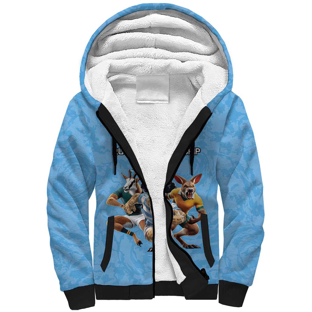 Custom Rugby Southern Hemisphere Sherpa Hoodie Argentina AUNZ South Africa Mascot Blue - Polynesian Pride