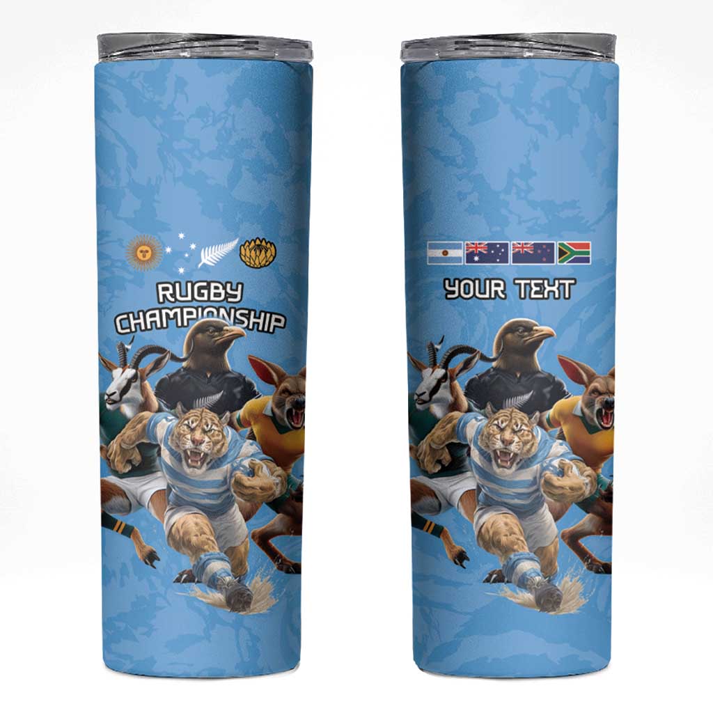 Custom Rugby Southern Hemisphere Skinny Tumbler Argentina AUNZ South Africa Mascot Blue - Polynesian Pride