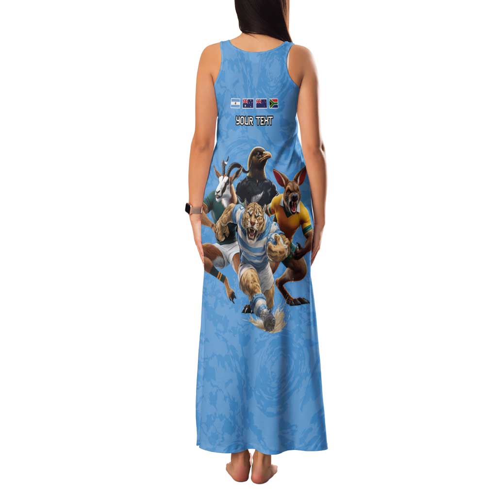 Custom Rugby Southern Hemisphere Tank Maxi Dress Argentina AUNZ South Africa Mascot Blue LT9 - Polynesian Pride