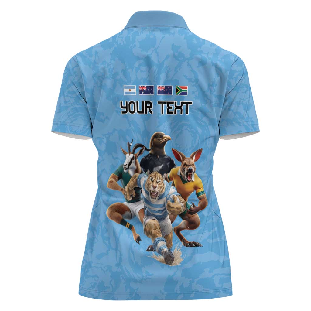 Custom Rugby Southern Hemisphere Women Polo Shirt Argentina AUNZ South Africa Mascot Blue - Polynesian Pride