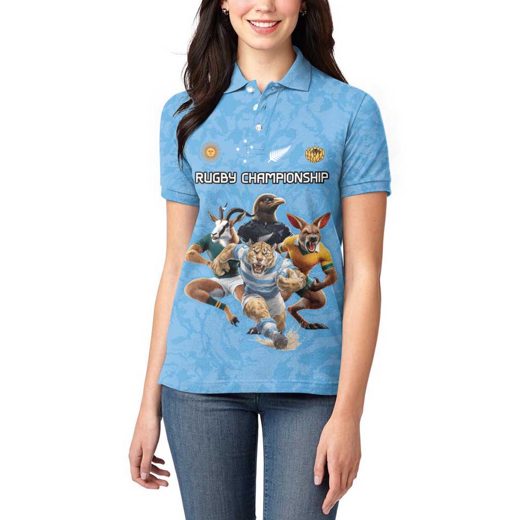 Custom Rugby Southern Hemisphere Women Polo Shirt Argentina AUNZ South Africa Mascot Blue - Polynesian Pride