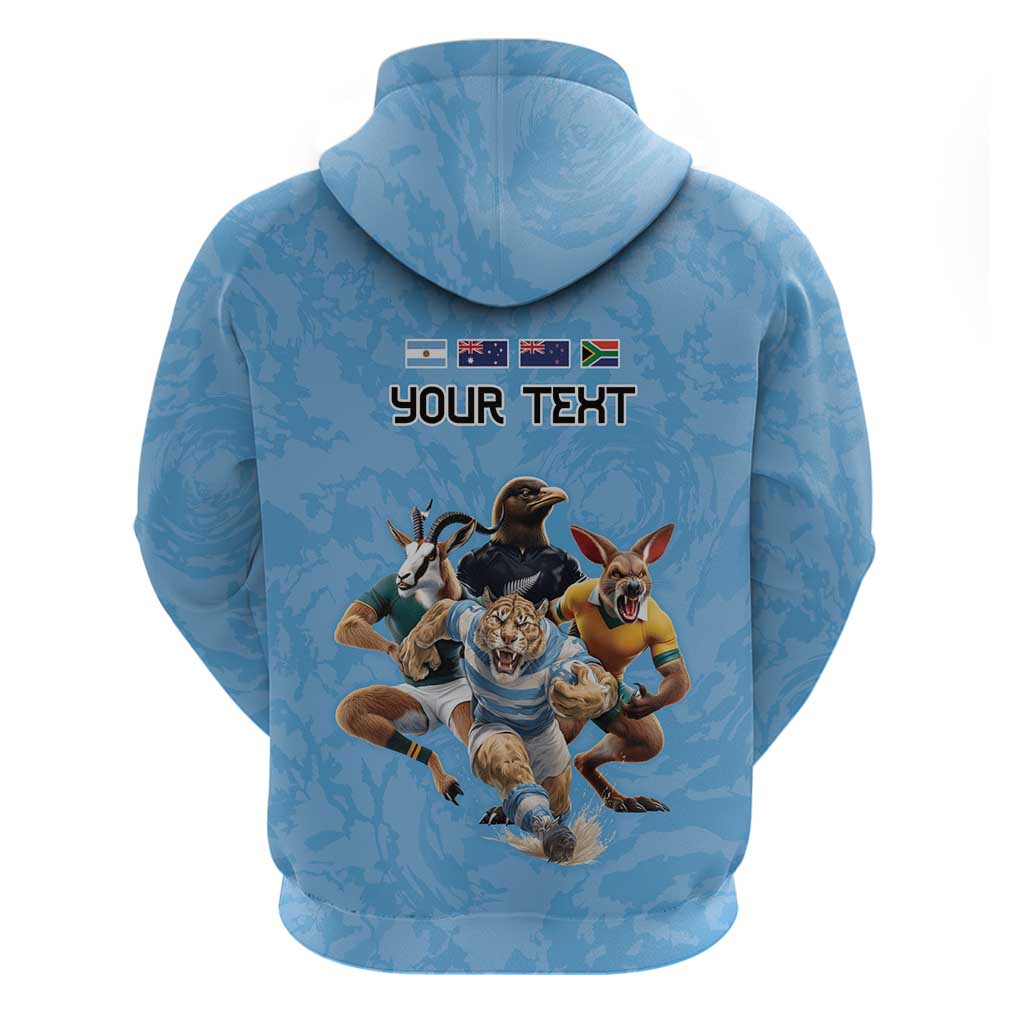 Custom Rugby Southern Hemisphere Zip Hoodie Argentina AUNZ South Africa Mascot Blue LT9 - Polynesian Pride