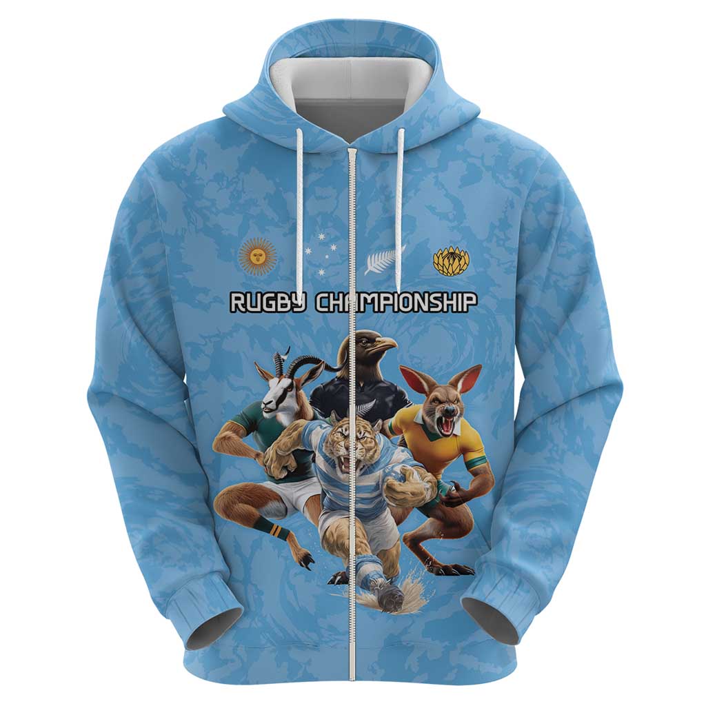 Custom Rugby Southern Hemisphere Zip Hoodie Argentina AUNZ South Africa Mascot Blue LT9 - Polynesian Pride