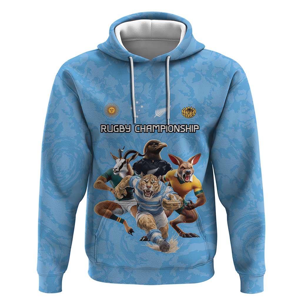 Custom Rugby Southern Hemisphere Zip Hoodie Argentina AUNZ South Africa Mascot Blue LT9 Pullover Hoodie Blue - Polynesian Pride
