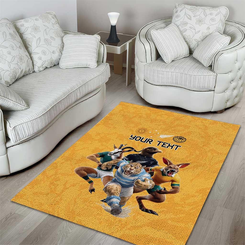 Custom Rugby Southern Hemisphere Area Rug Argentina AUNZ South Africa Mascot Gold LT9 - Polynesian Pride
