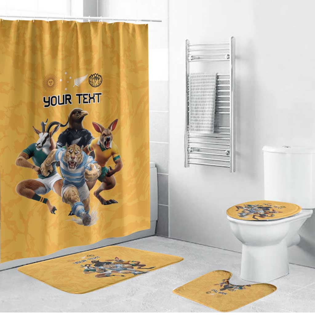 Custom Rugby Southern Hemisphere Bathroom Set Argentina AUNZ South Africa Mascot Gold - Polynesian Pride