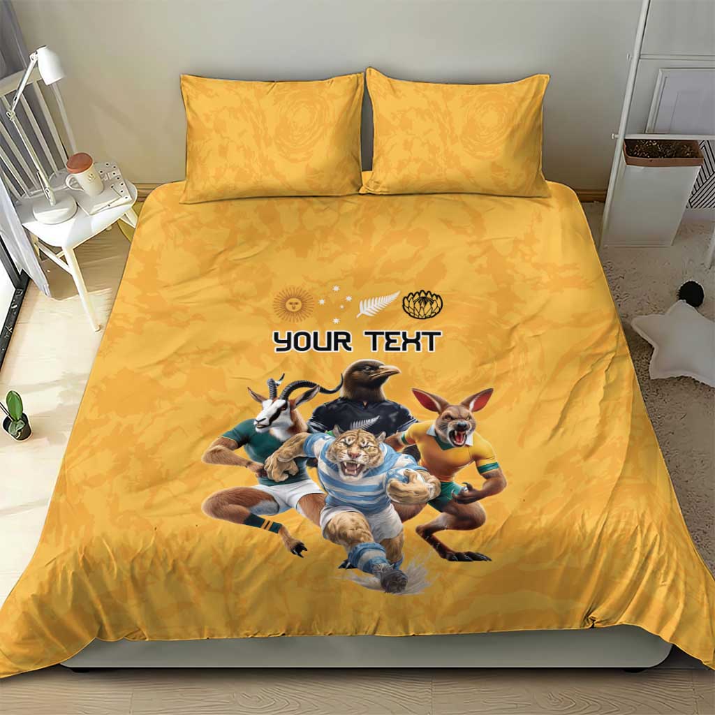 Custom Rugby Southern Hemisphere Bedding Set Argentina AUNZ South Africa Mascot Gold - Polynesian Pride