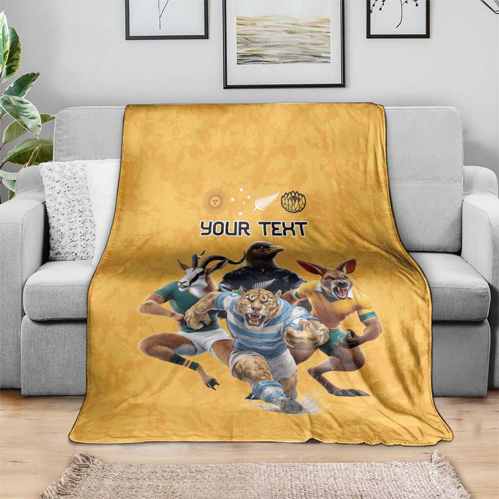 Custom Rugby Southern Hemisphere Blanket Argentina AUNZ South Africa Mascot Gold - Polynesian Pride