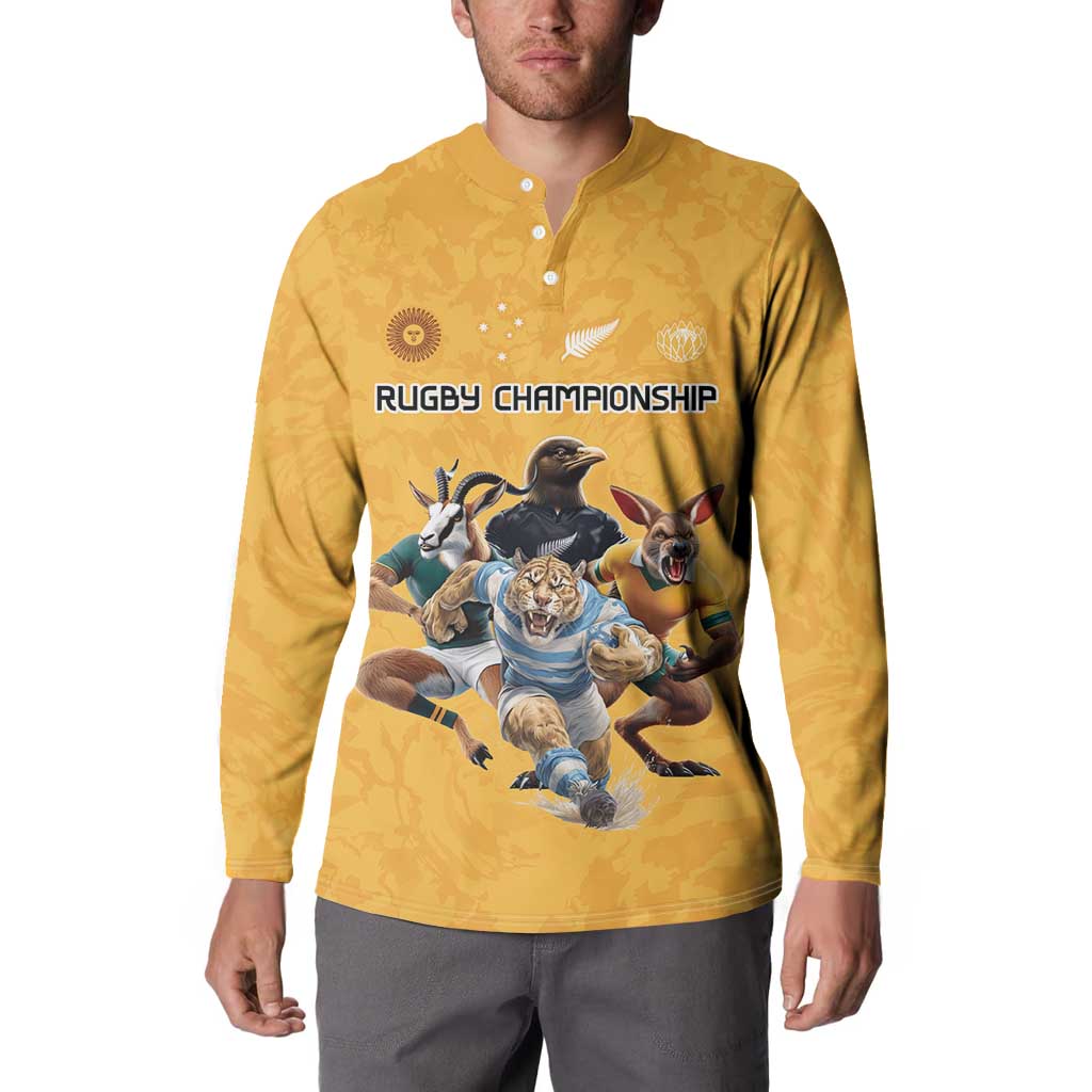 Custom Rugby Southern Hemisphere Button Sweatshirt Argentina AUNZ South Africa Mascot Gold - Polynesian Pride