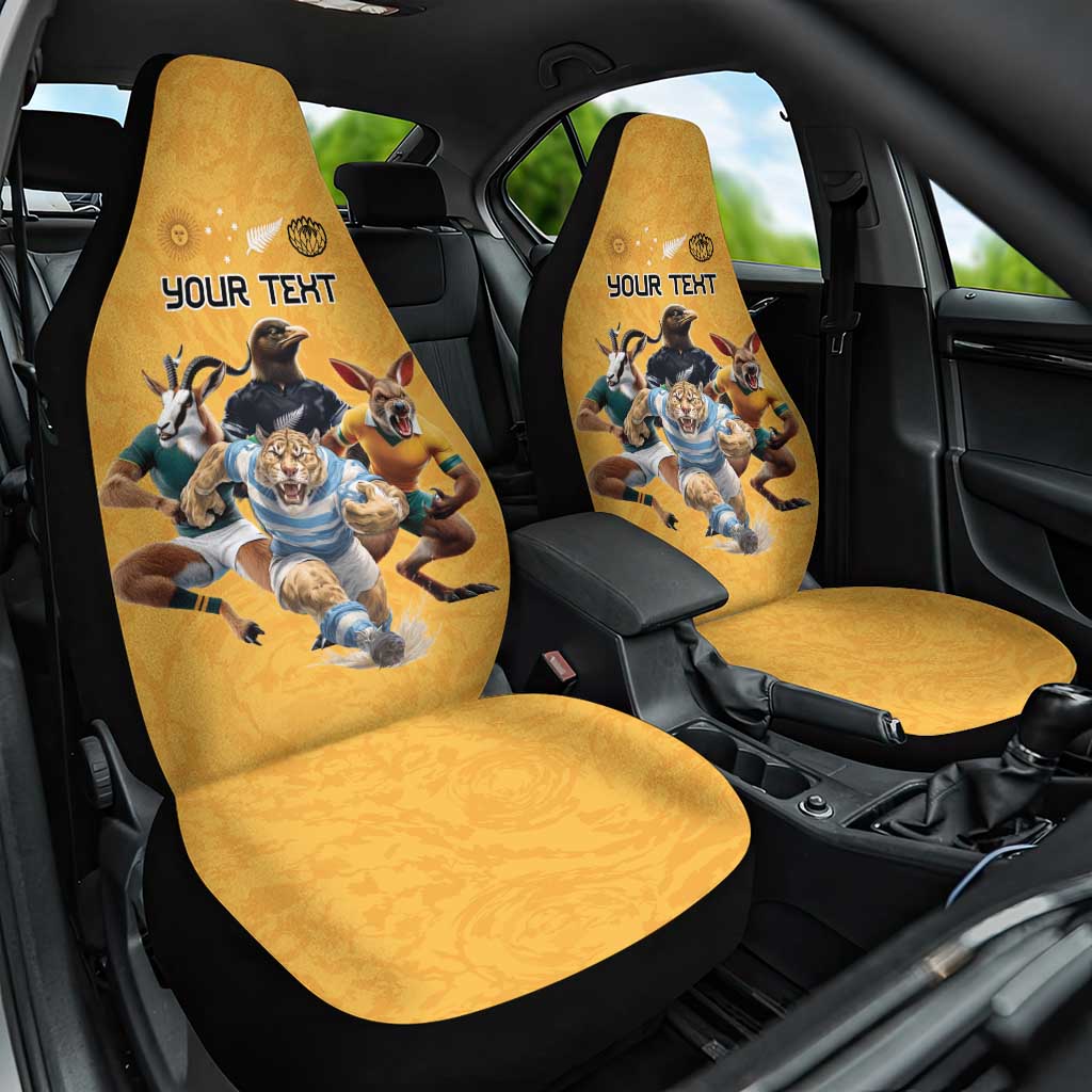 Custom Rugby Southern Hemisphere Car Seat Cover Argentina AUNZ South Africa Mascot Gold LT9 One Size Gold - Polynesian Pride