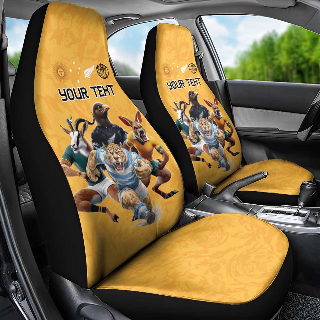 Custom Rugby Southern Hemisphere Car Seat Cover Argentina AUNZ South Africa Mascot Gold LT9 - Polynesian Pride