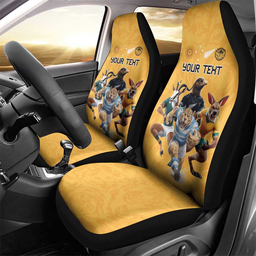 Custom Rugby Southern Hemisphere Car Seat Cover Argentina AUNZ South Africa Mascot Gold LT9 - Polynesian Pride