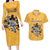 Custom Rugby Southern Hemisphere Couples Matching Long Sleeve Bodycon Dress and Hawaiian Shirt Argentina AUNZ South Africa Mascot Gold - Polynesian Pride