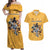 Custom Rugby Southern Hemisphere Couples Matching Off Shoulder Maxi Dress and Hawaiian Shirt Argentina AUNZ South Africa Mascot Gold - Polynesian Pride