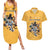 Custom Rugby Southern Hemisphere Couples Matching Summer Maxi Dress and Hawaiian Shirt Argentina AUNZ South Africa Mascot Gold - Polynesian Pride