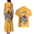 Custom Rugby Southern Hemisphere Couples Matching Tank Maxi Dress and Hawaiian Shirt Argentina AUNZ South Africa Mascot Gold - Polynesian Pride