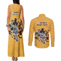 Custom Rugby Southern Hemisphere Couples Matching Tank Maxi Dress and Long Sleeve Button Shirt Argentina AUNZ South Africa Mascot Gold - Polynesian Pride