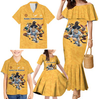 Custom Rugby Southern Hemisphere Family Matching Mermaid Dress and Hawaiian Shirt Argentina AUNZ South Africa Mascot Gold - Polynesian Pride