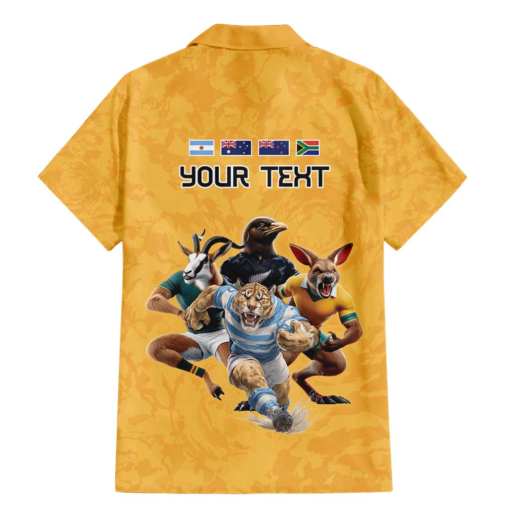 Custom Rugby Southern Hemisphere Family Matching Mermaid Dress and Hawaiian Shirt Argentina AUNZ South Africa Mascot Gold - Polynesian Pride