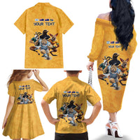 Custom Rugby Southern Hemisphere Family Matching Off The Shoulder Long Sleeve Dress and Hawaiian Shirt Argentina AUNZ South Africa Mascot Gold - Polynesian Pride