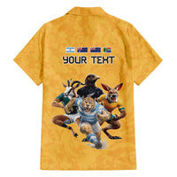Custom Rugby Southern Hemisphere Family Matching Off The Shoulder Long Sleeve Dress and Hawaiian Shirt Argentina AUNZ South Africa Mascot Gold - Polynesian Pride