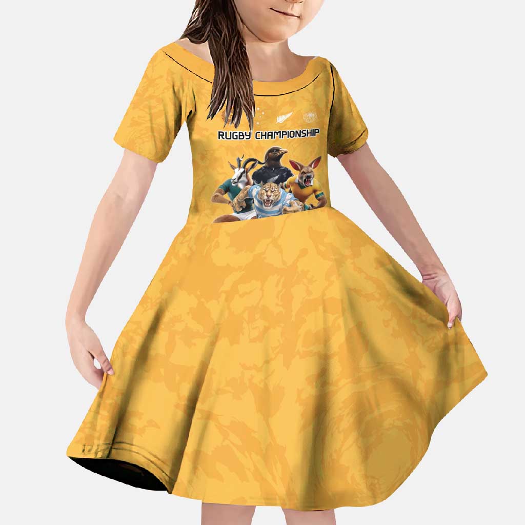 Custom Rugby Southern Hemisphere Family Matching Summer Maxi Dress and Hawaiian Shirt Argentina AUNZ South Africa Mascot Gold - Polynesian Pride