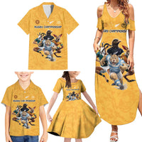 Custom Rugby Southern Hemisphere Family Matching Summer Maxi Dress and Hawaiian Shirt Argentina AUNZ South Africa Mascot Gold - Polynesian Pride