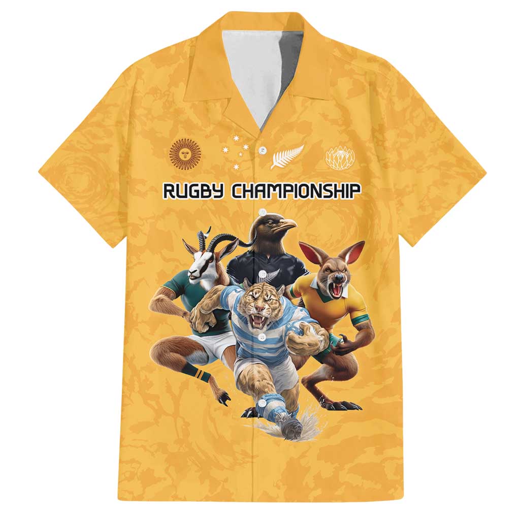 Custom Rugby Southern Hemisphere Family Matching Summer Maxi Dress and Hawaiian Shirt Argentina AUNZ South Africa Mascot Gold - Polynesian Pride