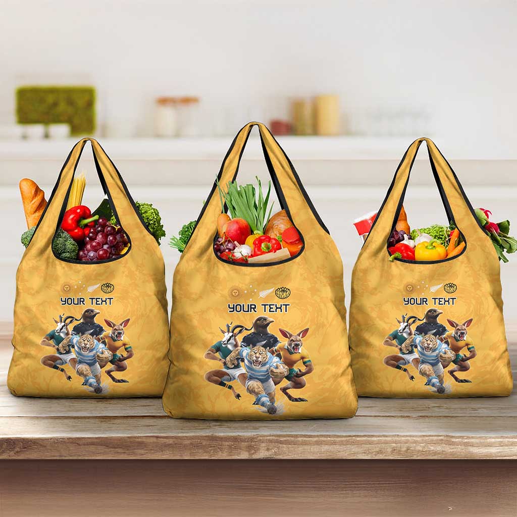 Custom Rugby Southern Hemisphere Grocery Bag Argentina AUNZ South Africa Mascot Gold LT9 3-pack One Size Gold - Polynesian Pride