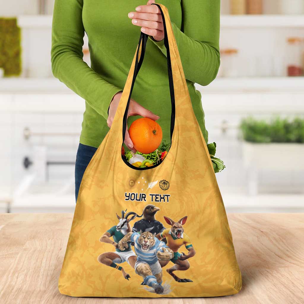 Custom Rugby Southern Hemisphere Grocery Bag Argentina AUNZ South Africa Mascot Gold LT9 - Polynesian Pride