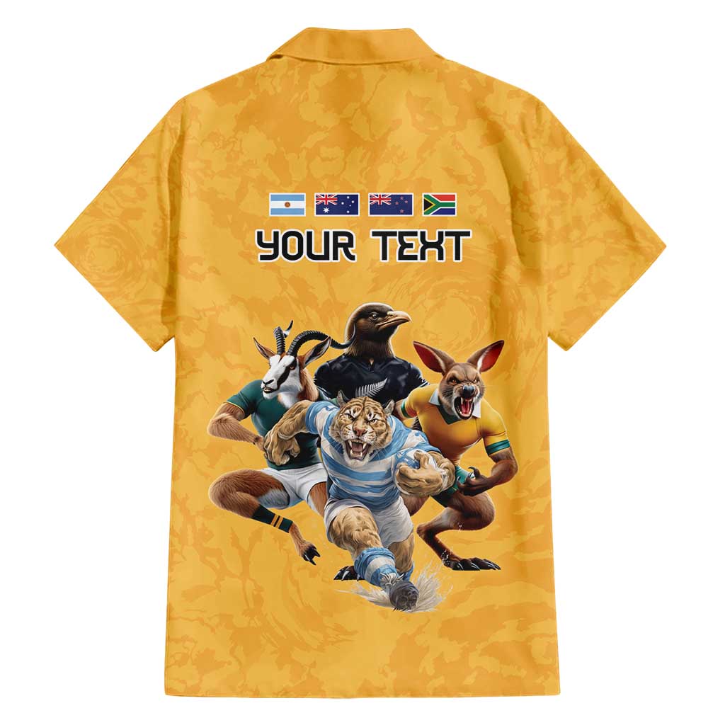 Custom Rugby Southern Hemisphere Hawaiian Shirt Argentina AUNZ South Africa Mascot Gold - Polynesian Pride