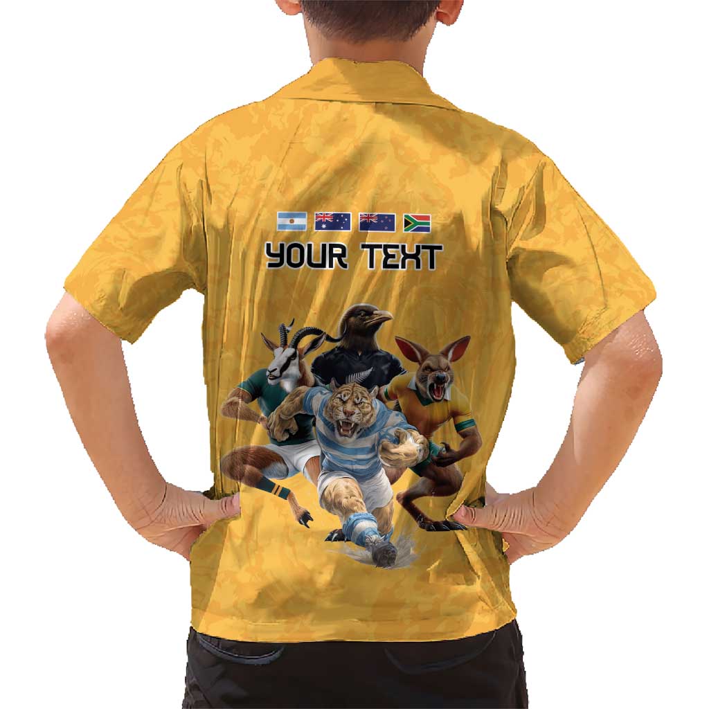 Custom Rugby Southern Hemisphere Hawaiian Shirt Argentina AUNZ South Africa Mascot Gold - Polynesian Pride