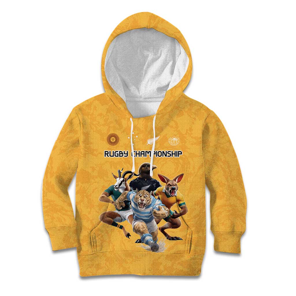 Custom Rugby Southern Hemisphere Kid Hoodie Argentina AUNZ South Africa Mascot Gold - Polynesian Pride