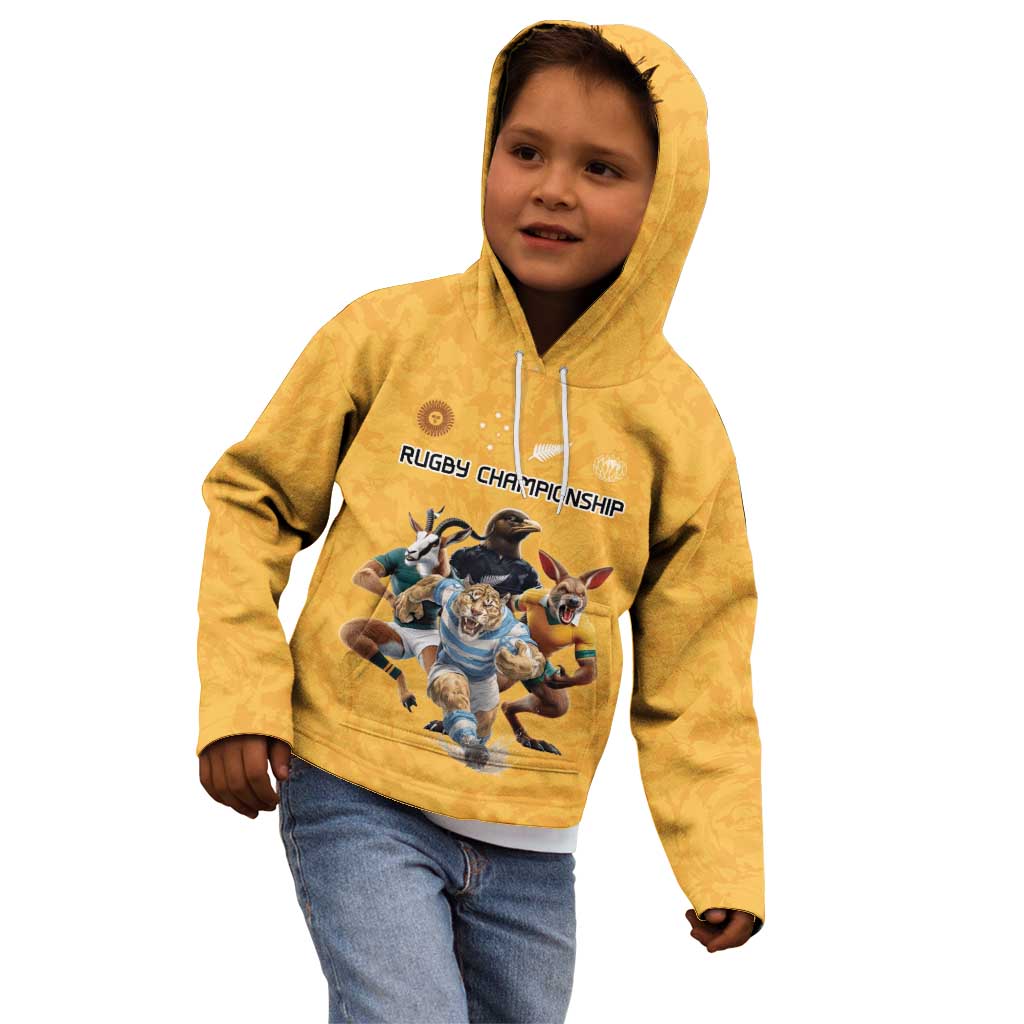 Custom Rugby Southern Hemisphere Kid Hoodie Argentina AUNZ South Africa Mascot Gold - Polynesian Pride