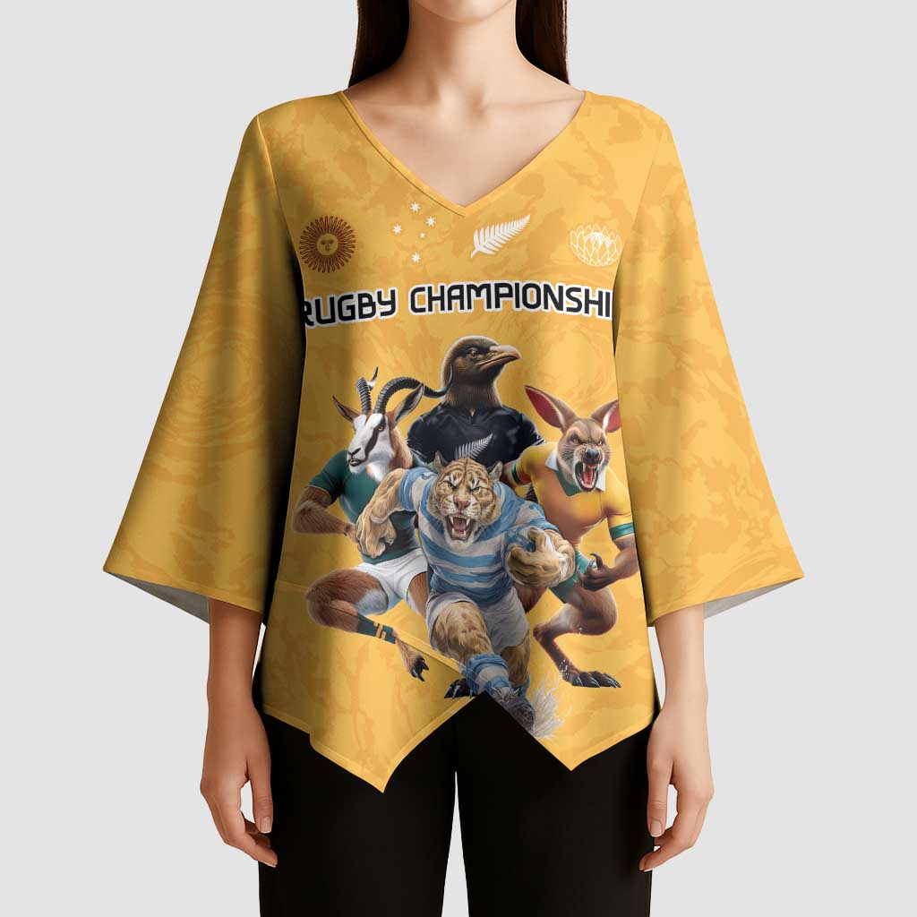 Custom Rugby Southern Hemisphere Kimono Sleeve Blouse Argentina AUNZ South Africa Mascot Gold - Polynesian Pride