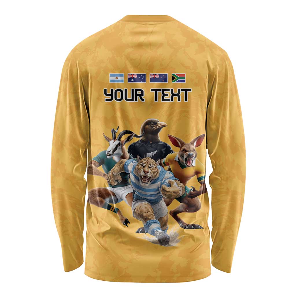 Custom Rugby Southern Hemisphere Long Sleeve Shirt Argentina AUNZ South Africa Mascot Gold - Polynesian Pride