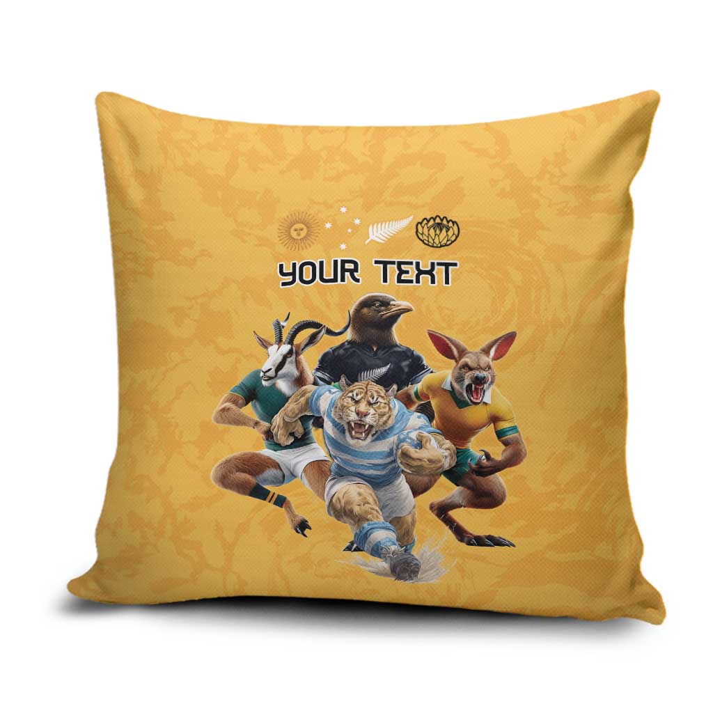 Custom Rugby Southern Hemisphere Pillow Cover Argentina AUNZ South Africa Mascot Gold - Polynesian Pride