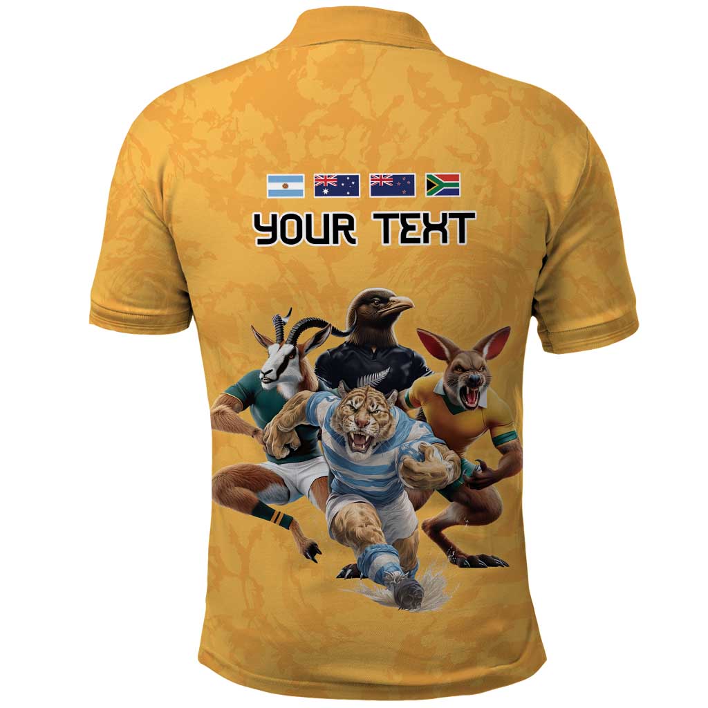 Custom Rugby Southern Hemisphere Polo Shirt Argentina AUNZ South Africa Mascot Gold - Polynesian Pride