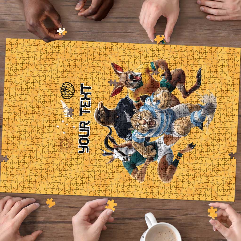 Custom Rugby Southern Hemisphere Puzzle Argentina AUNZ South Africa Mascot Gold - Polynesian Pride