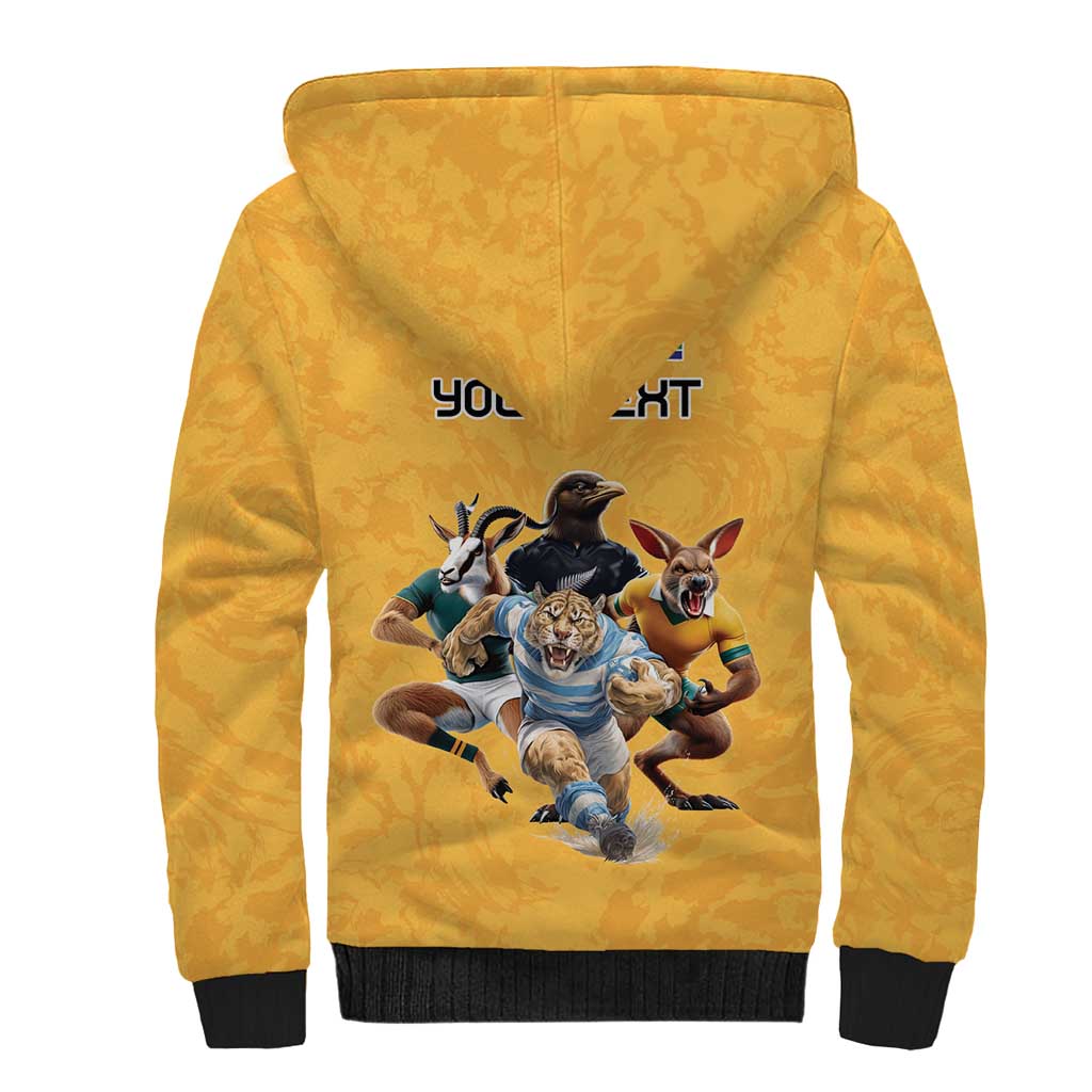 Custom Rugby Southern Hemisphere Sherpa Hoodie Argentina AUNZ South Africa Mascot Gold - Polynesian Pride